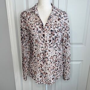 Anthropologie Cloth & Stone Leopard Print Button Up Shirt NEW Small White Brown